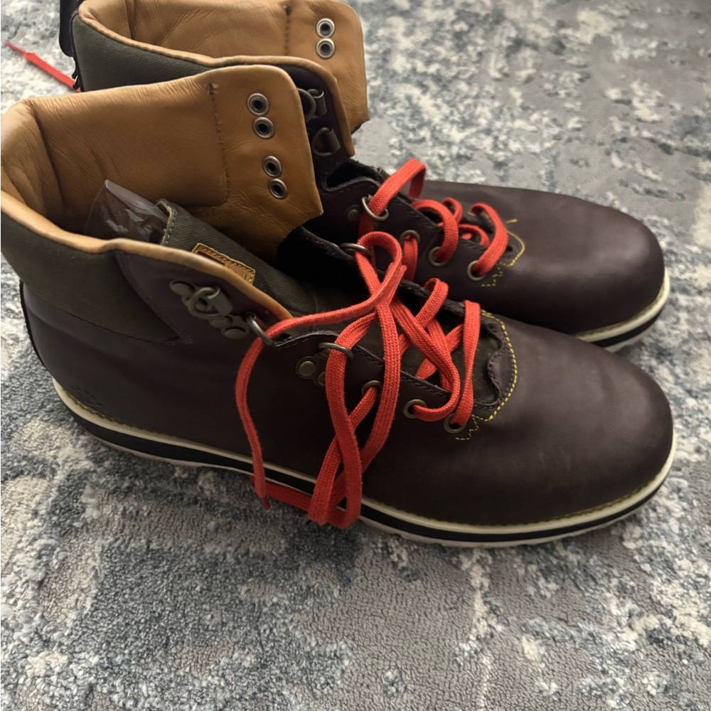 Adidas Brown and Red Leather Boots with Rugged Design